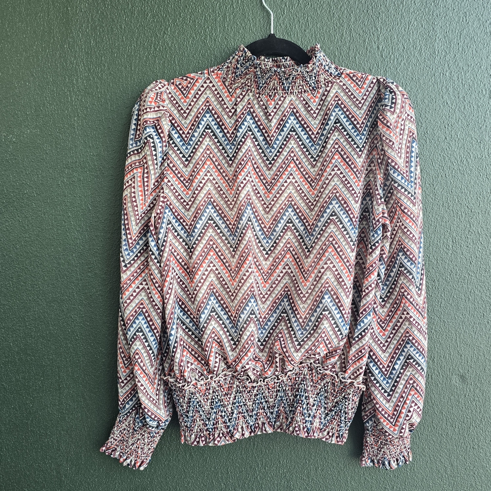 MELANIE LYNE NWT Zigzag High Neck Blouse Sz 8 - Picture 3 of 13
